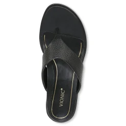 Clearance Vionic Agave Toe Post Sandal Black Leather|Classic Blue|Cream|Gold
