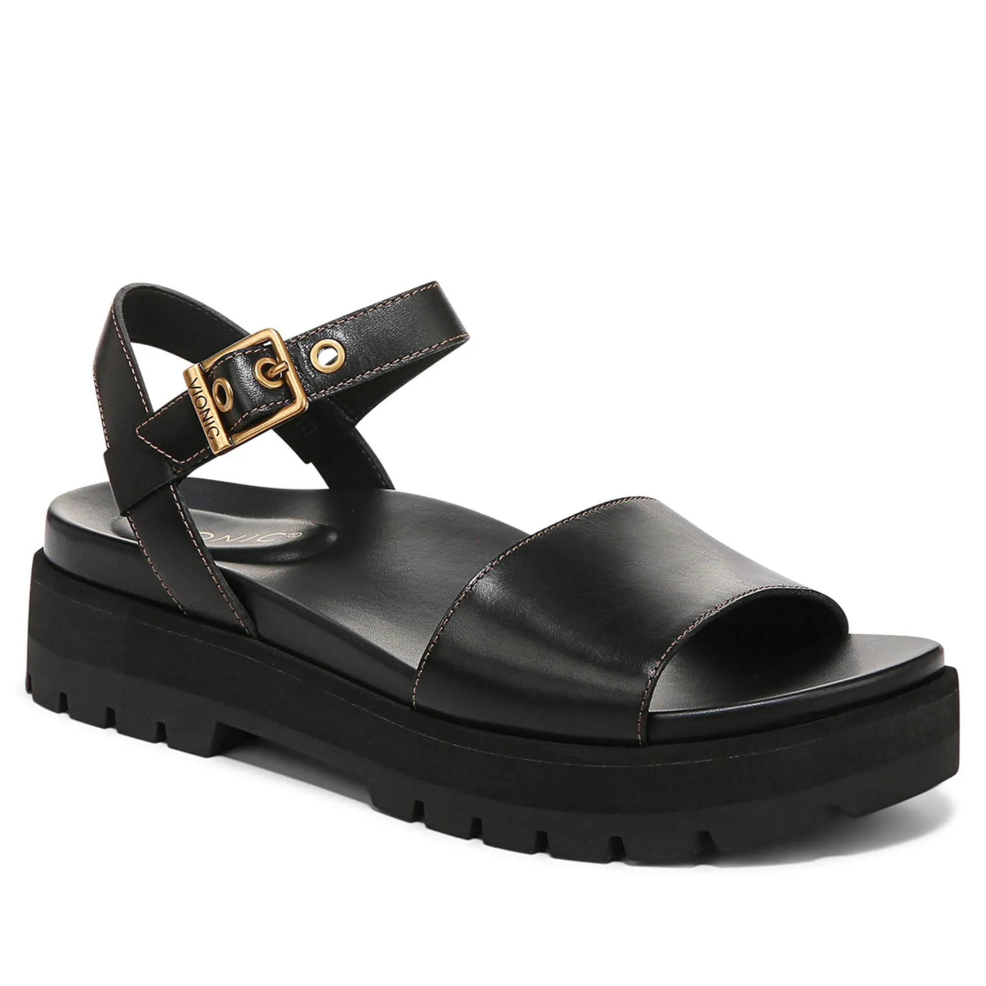 Fashion Vionic Jamie Flatform Sandal Black|Tan